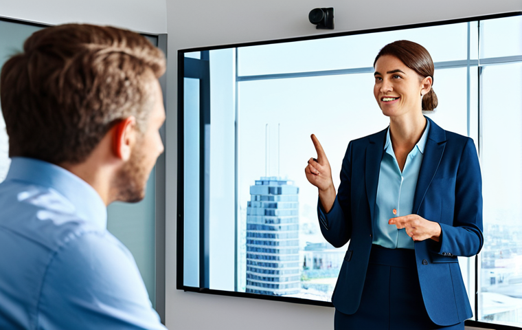 An experienced, diverse professional in a modest business suit, actively engaged in a supportive discussion with a rising, diverse professional in a modern, collaborative office space. They are looking at a presentation on a large screen, with the experienced professional gesturing encouragingly towards the screen. Both are fully clothed in appropriate attire, safe for work, professional dress, appropriate content, family-friendly. Perfect anatomy, correct proportions, natural pose, well-formed hands, proper finger count, natural body proportions, high-quality professional photography, natural lighting.