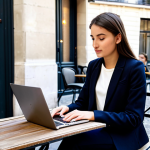 Aspiring Entrepreneur in Paris**

"A young, ambitious entrepreneur, fully clothed in a stylish but modest business casual outfit (think Parisian chic: tailored blazer, neutral top, dark trousers), working on a laptop at a café terrace in Le Marais, Paris. Background shows classic Parisian architecture. Warm, natural lighting. Safe for work. Appropriate content. Perfect anatomy, correct proportions, natural pose. Professional, family-friendly."

**