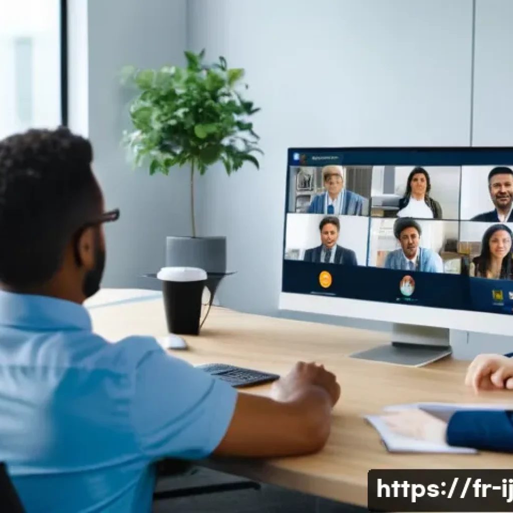 경력 스폰서와의 관계에서의 상호 피드백 방법 - A modern office meeting scene featuring a diverse team of professionals engaged in a video conferenc...