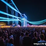 Home 21 스폰서십의 발전 방향과 미래 전망 - A vibrant scene of a digital-physical hybrid music festival in France, featuring diverse young adult...