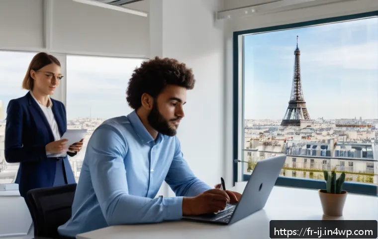 스폰서와의 관계에서의 비즈니스 매너 - A professional meeting scene in a modern French office setting, featuring a diverse group of busines...
